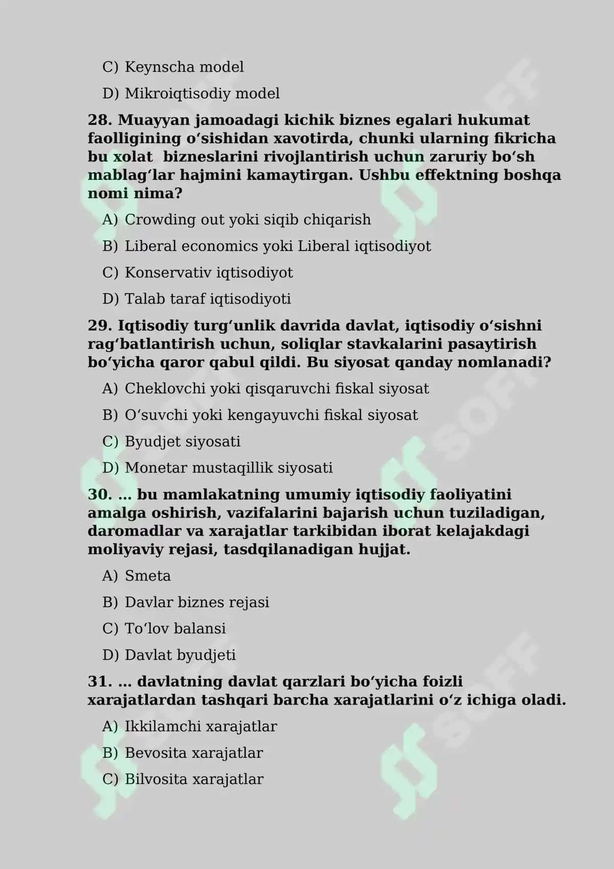 Iqtisodiy siyosat bo'yicha test savollari 8