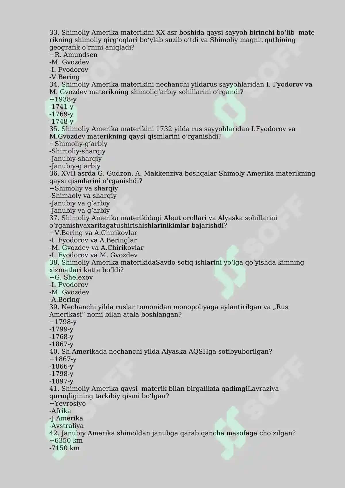 Materiklar va Okeanlar Tabiiy Geografiyasi Fanidan Test Savollari 4