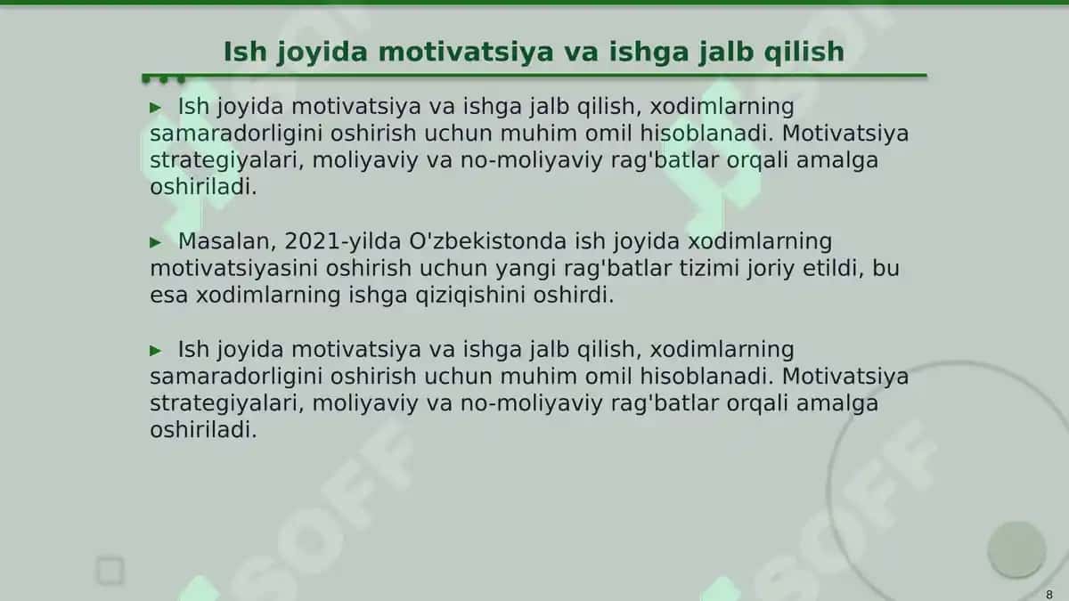 Zamonaviy sharoitlarda inson resurslarini boshqarishning tutgan o‘rni va strategiyasi 8