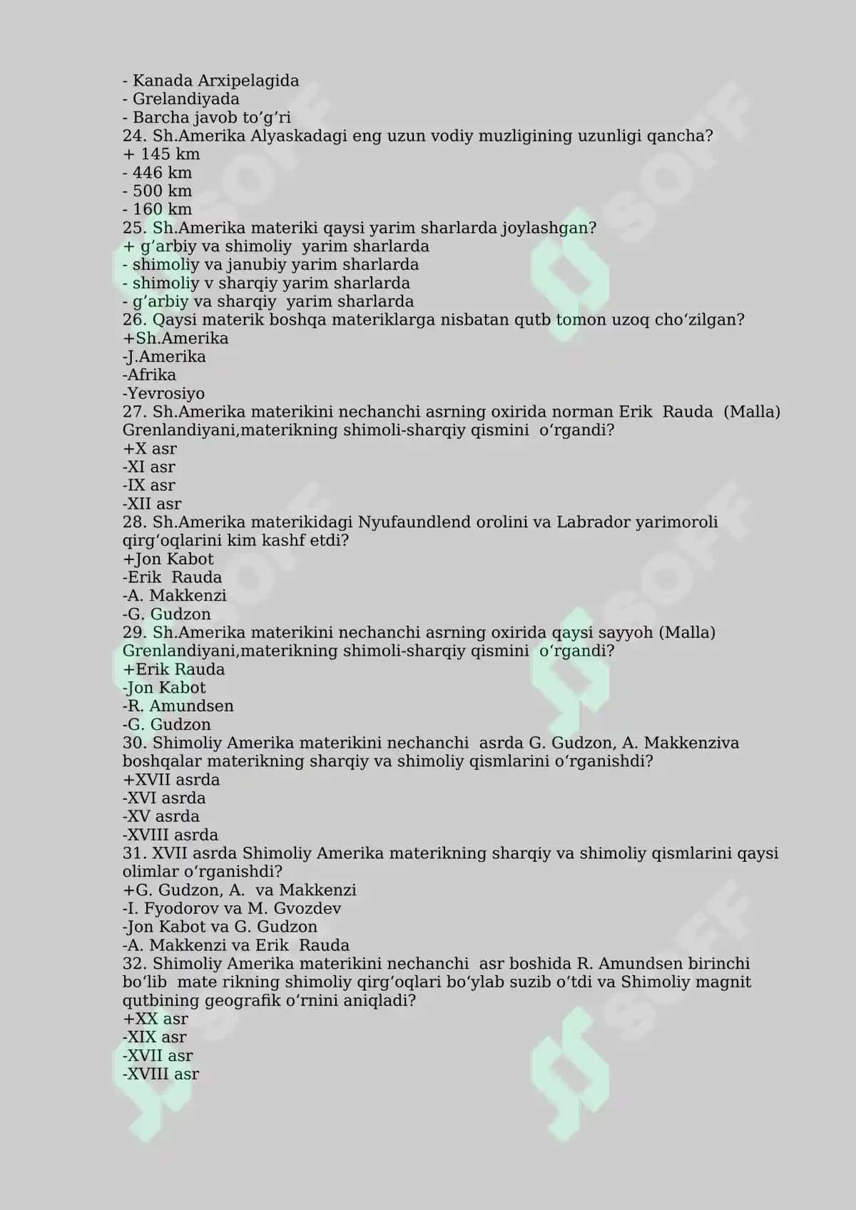 Materiklar va Okeanlar Tabiiy Geografiyasi Fanidan Test Savollari 3