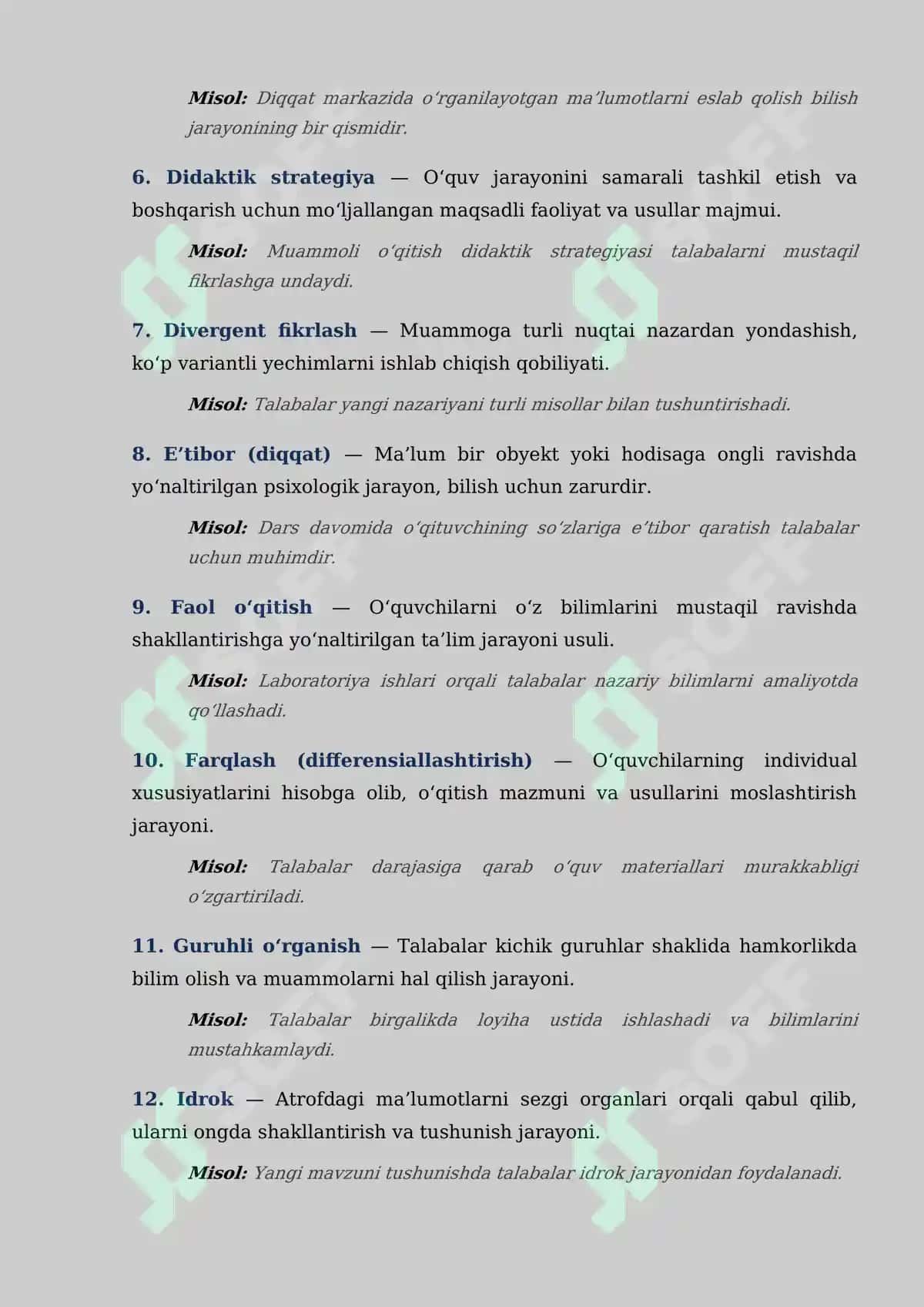 Psixologiya kursida bilish faoliyatini shakllantirishdagi didaktik strategiyalar terminlari lug'ati 2