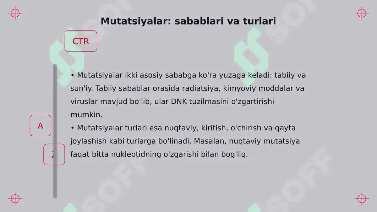 Mutatsiyalar: sabablari, shakllari, ahamiyati va biologik oqibatlari 4