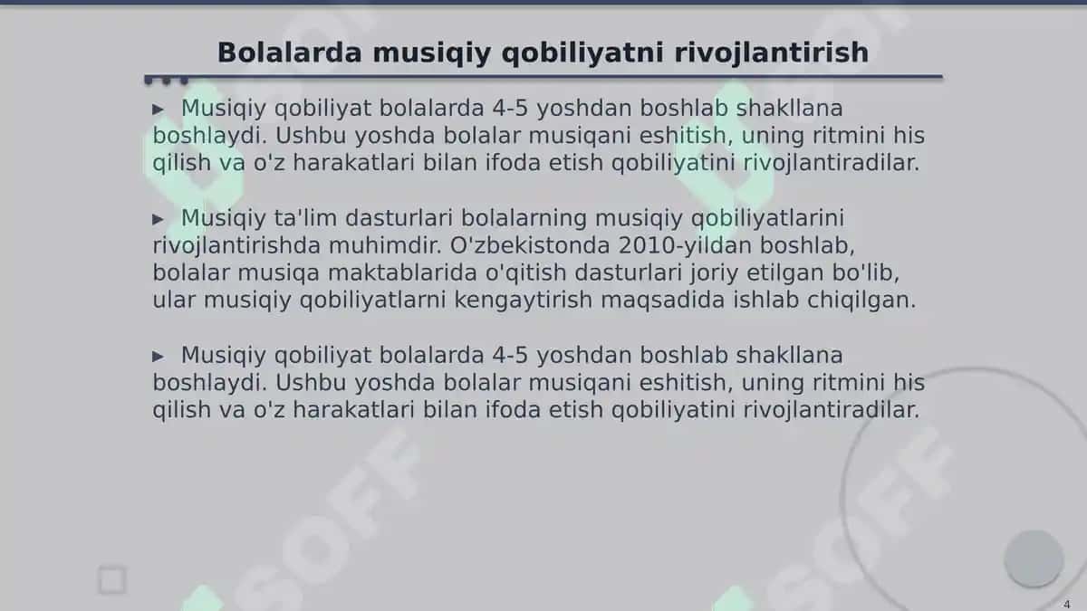 Bolalarni musiqiy ritmik harakatlarga oʻrgatish 4