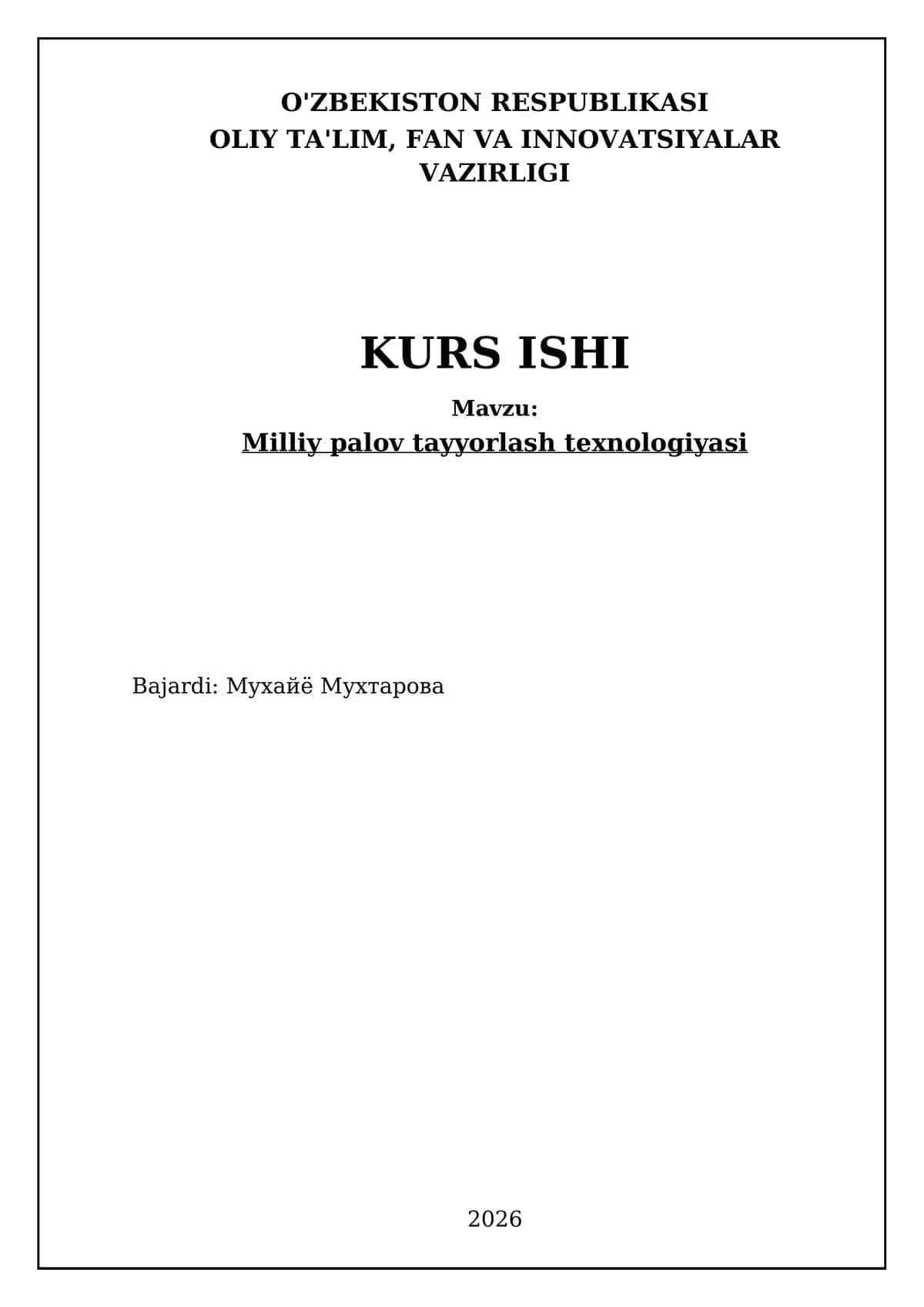 Milliy palov tayyorlash texnologiyasi Kurs ishi