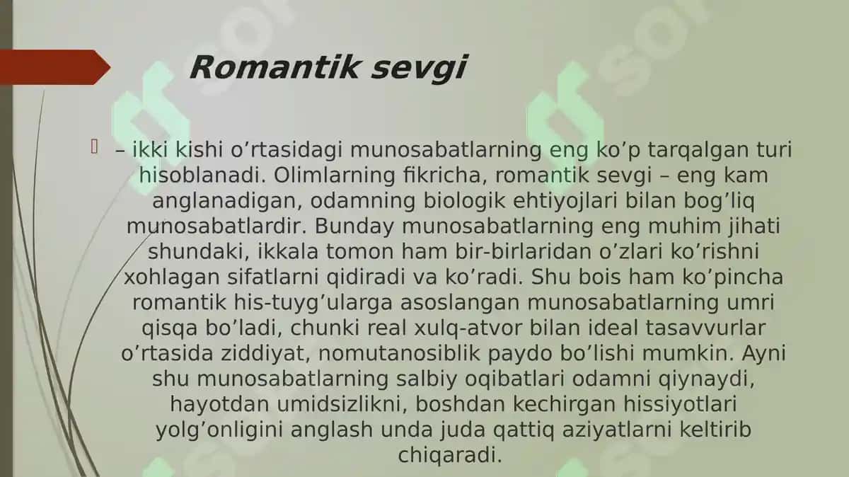 Romantik sevgida munosabatlarning turlari 2