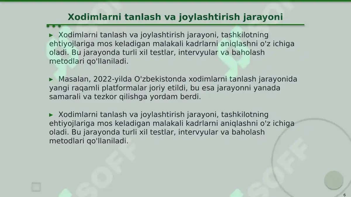 Zamonaviy sharoitlarda inson resurslarini boshqarishning tutgan o‘rni va strategiyasi 6