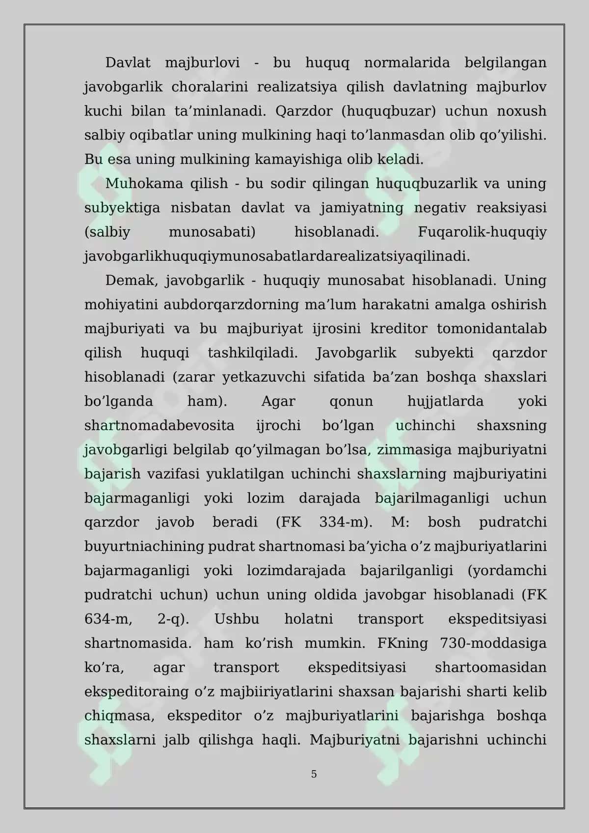Fuqarolik-huquqiy javobgarlik mavzusidagi kurs ishi 5