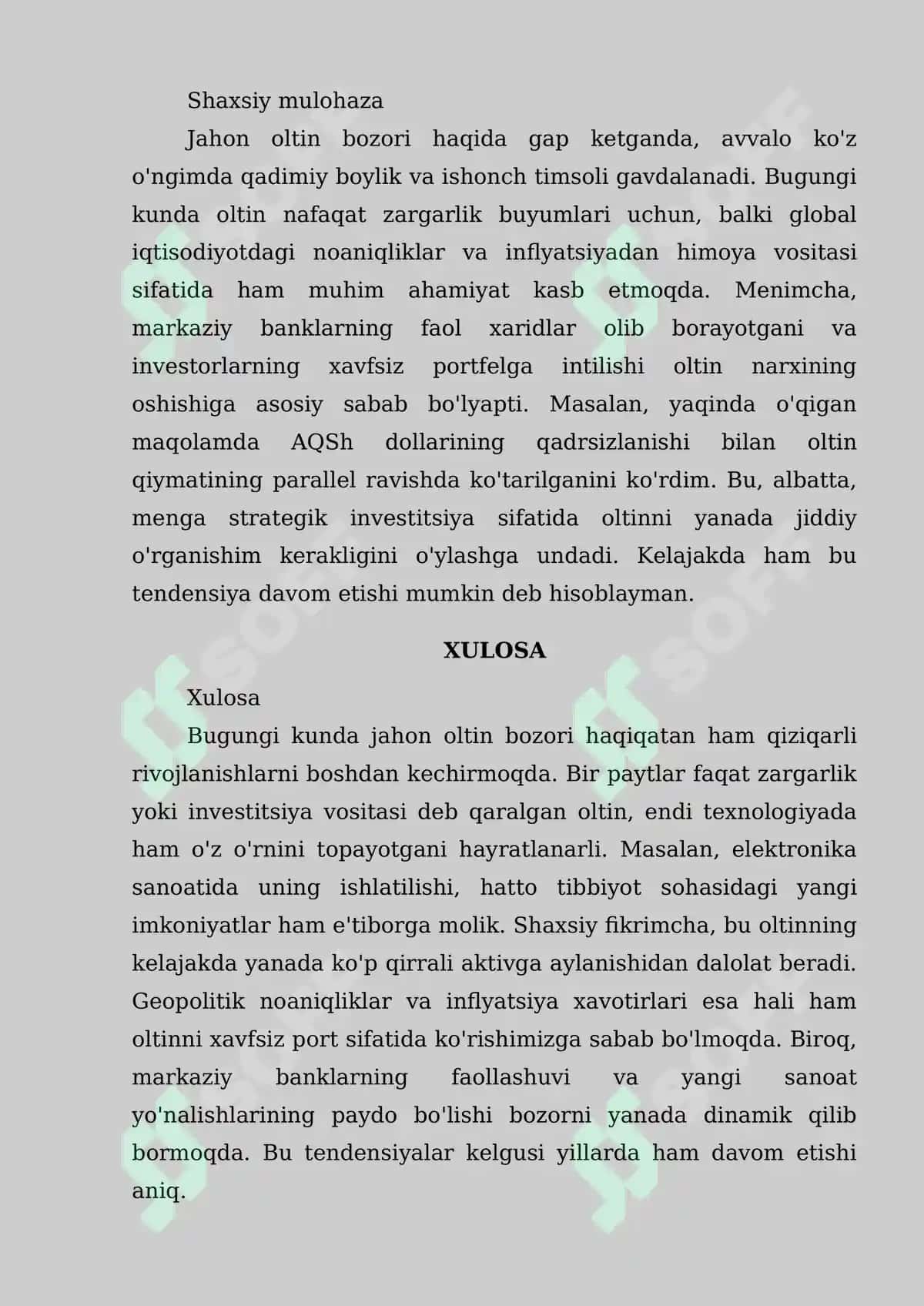 Jahon oltin bozori rivojlanishining zamonaviy tendensiyalari 2