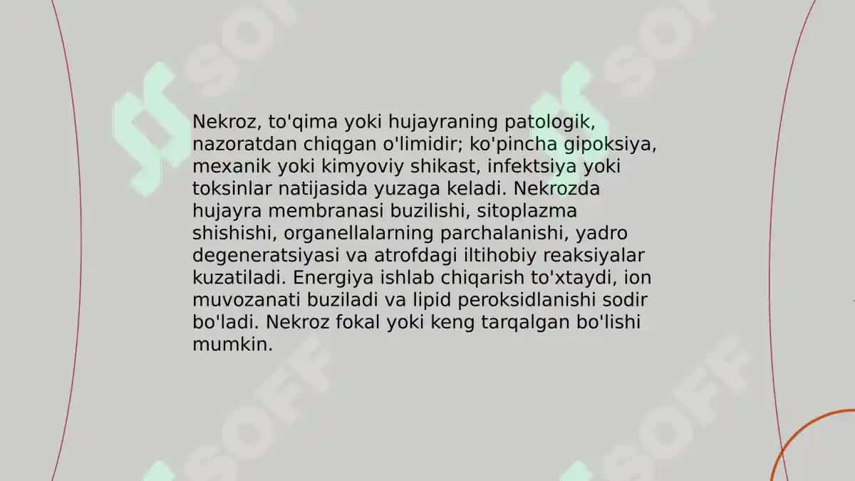 Nekroz. Apoptoz. Hujayra shikastlanishining sababi. 3