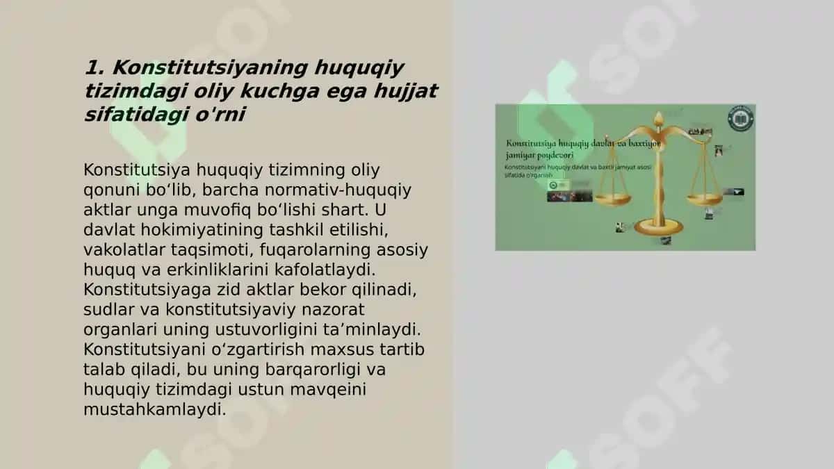 Konstitutsiyaning oliy yuridik kuchga ega hujjat sifatidagi ahamiyati 3