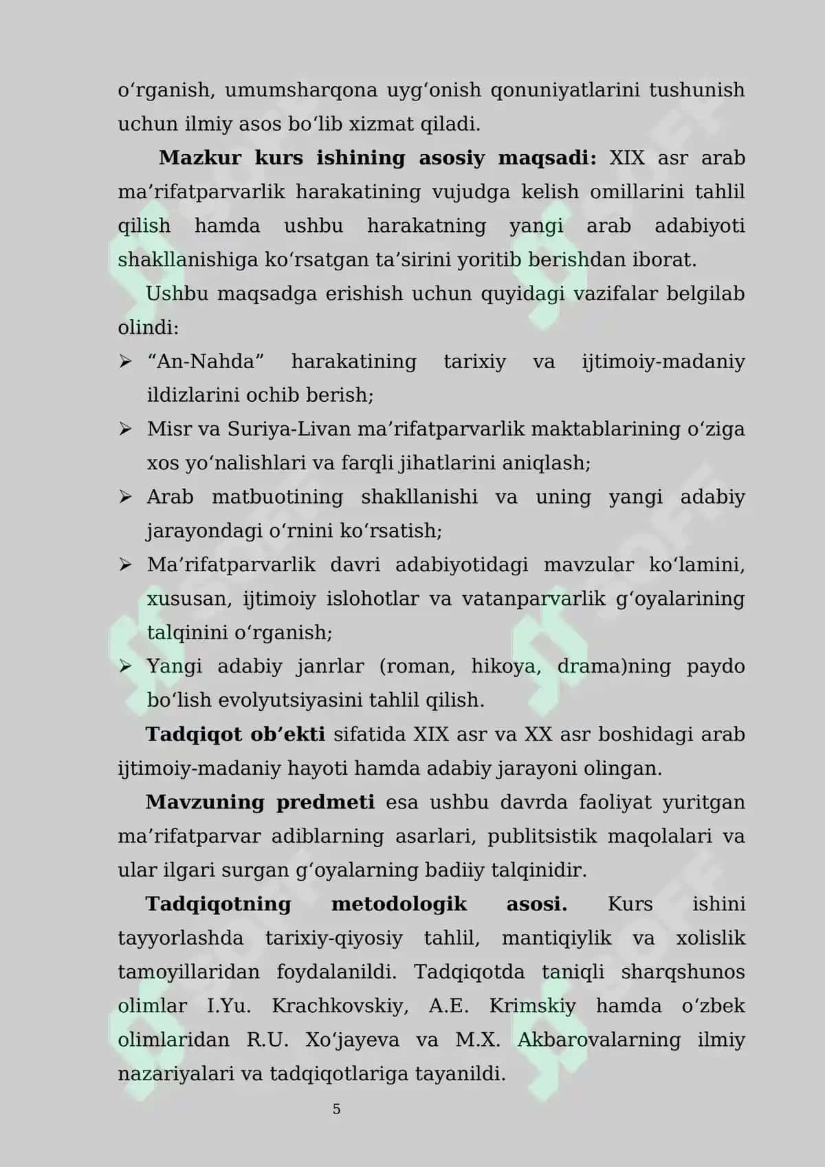 XIX asr Arab ma’rifatparvarlik harakati va uning adabiyotga ta’siri mavzusida Kurs ishi 6