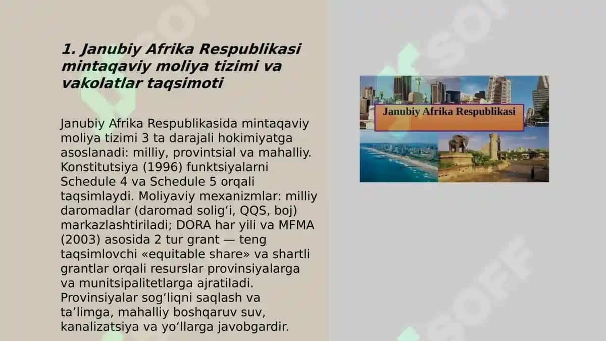 Janubiy Afrika Respublika mintaqalarning moliyalashtirish mexanizmlari 3