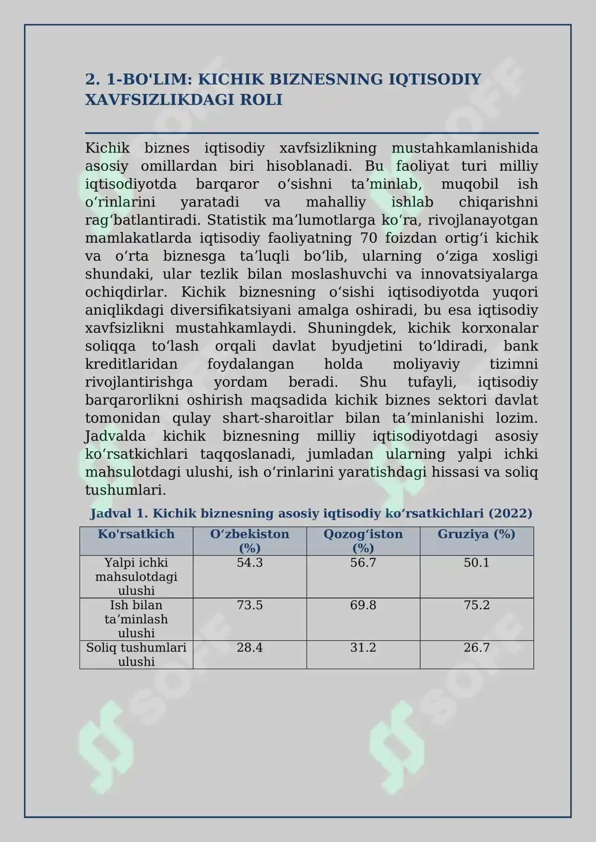 Kichik biznes va tadbirkorlik faoliyatini rivojlantirishning iqtisodiy va ijtimoiy xavfsizlikni taminlashdagi ahamiyati 3