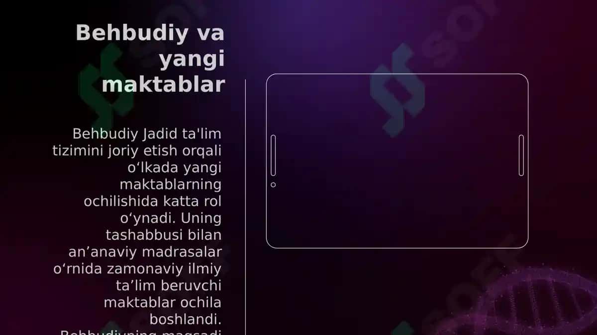 Jadid ma'rifatparvarlarining o'lka ijtimoiy-ma'naviy hayotida tutgan o'rni (Munavvar Qori, Fitrat, Behbudiy, Avloniy va boshq.). 7