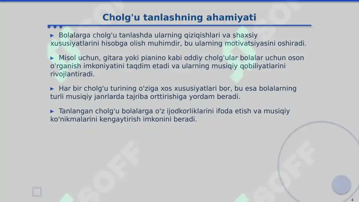 Bolalarni musiqiy cholgʻularda ijroga oʻrgatish 4