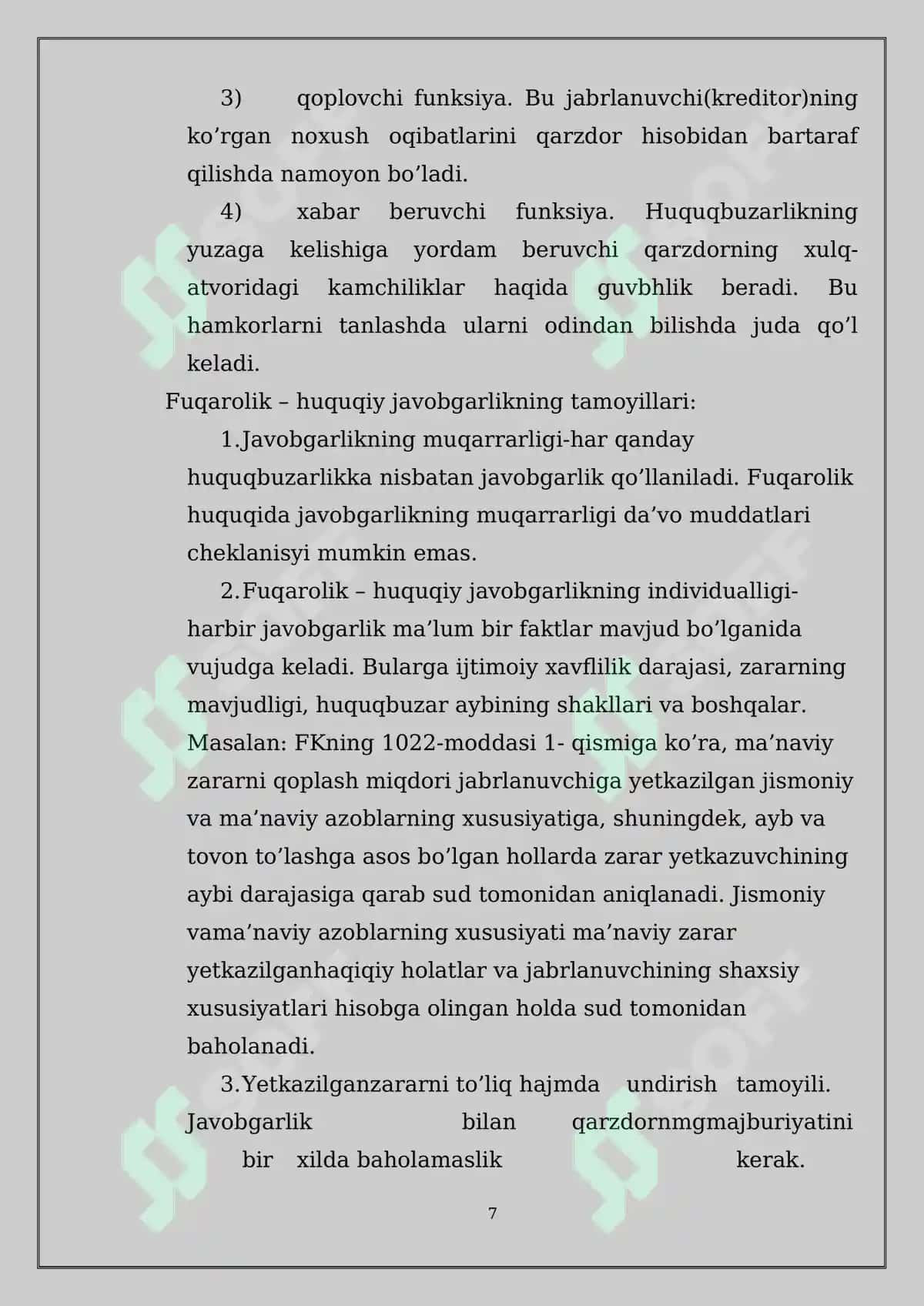 Fuqarolik-huquqiy javobgarlik mavzusidagi kurs ishi 7