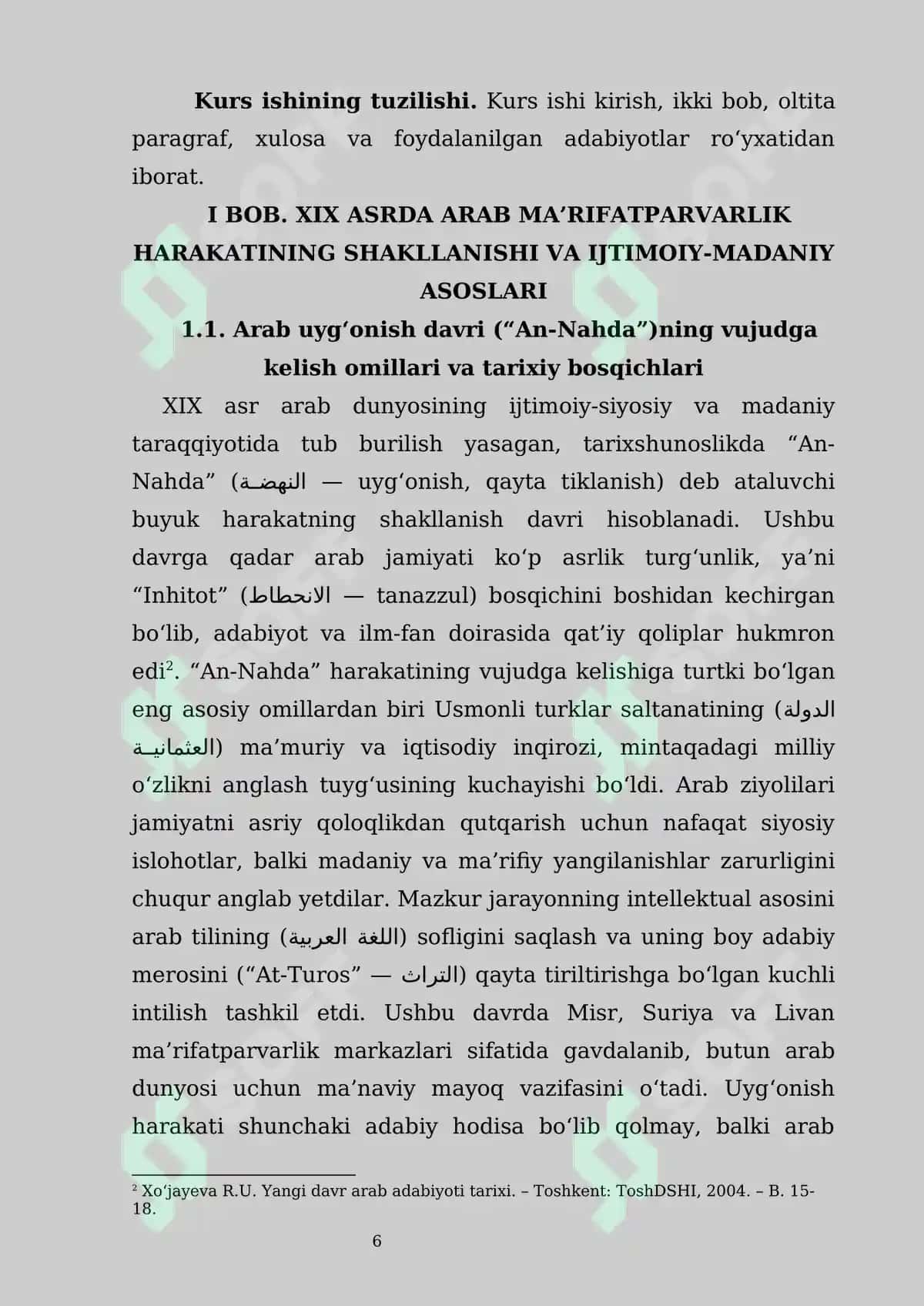 XIX asr Arab ma’rifatparvarlik harakati va uning adabiyotga ta’siri mavzusida Kurs ishi 7