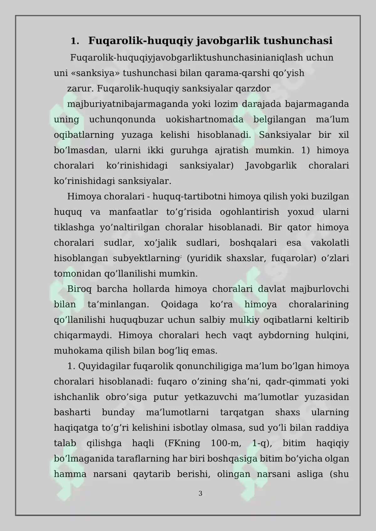 Fuqarolik-huquqiy javobgarlik mavzusidagi kurs ishi 3