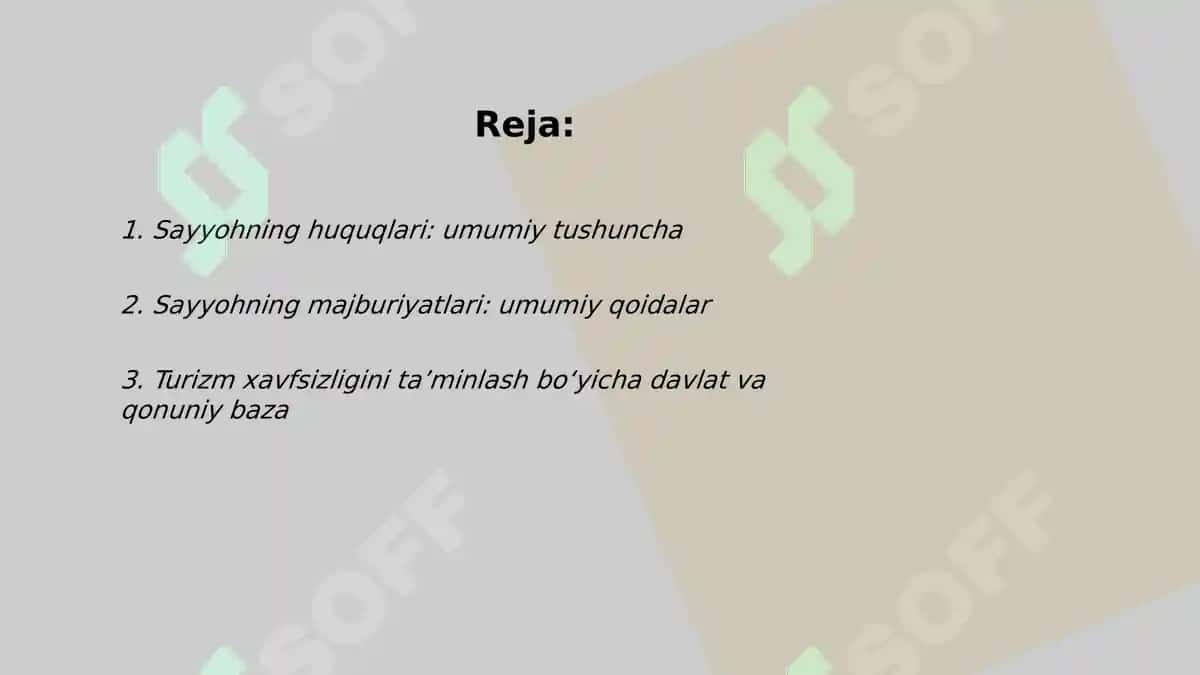 SAYYOHNING HUQUQ VA MAJBURIYATLARI TURIZM XAVFSIZLIGI 2