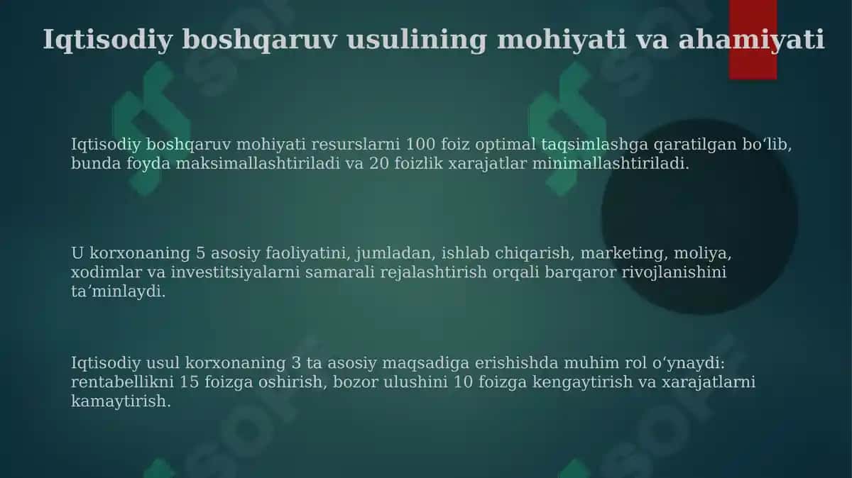 Boshqarishning iqtisodiy usuli - korxonani samarali boshqarishning asosi 3