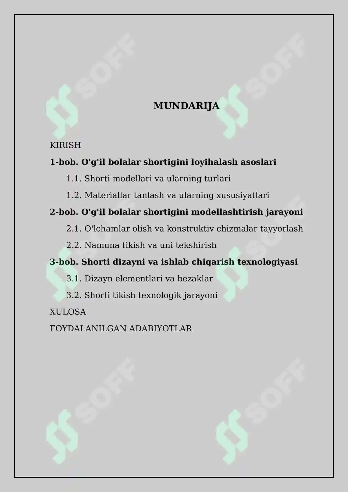 O'g'il bolalar shortigini loyihalash va modellashtirish bo'yicha kurs ishi 2