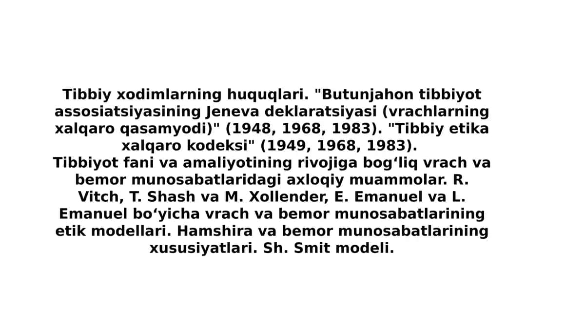 Tibbiy xodimlarning asosiy huquqlari va kasbiy erkinliklari