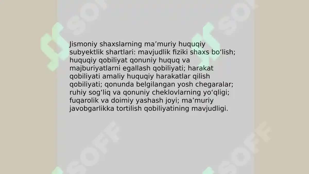 JISMONIY SHAXSLAR MA’MURIY HUQUQ SUBYEKTI SIFATIDA 4