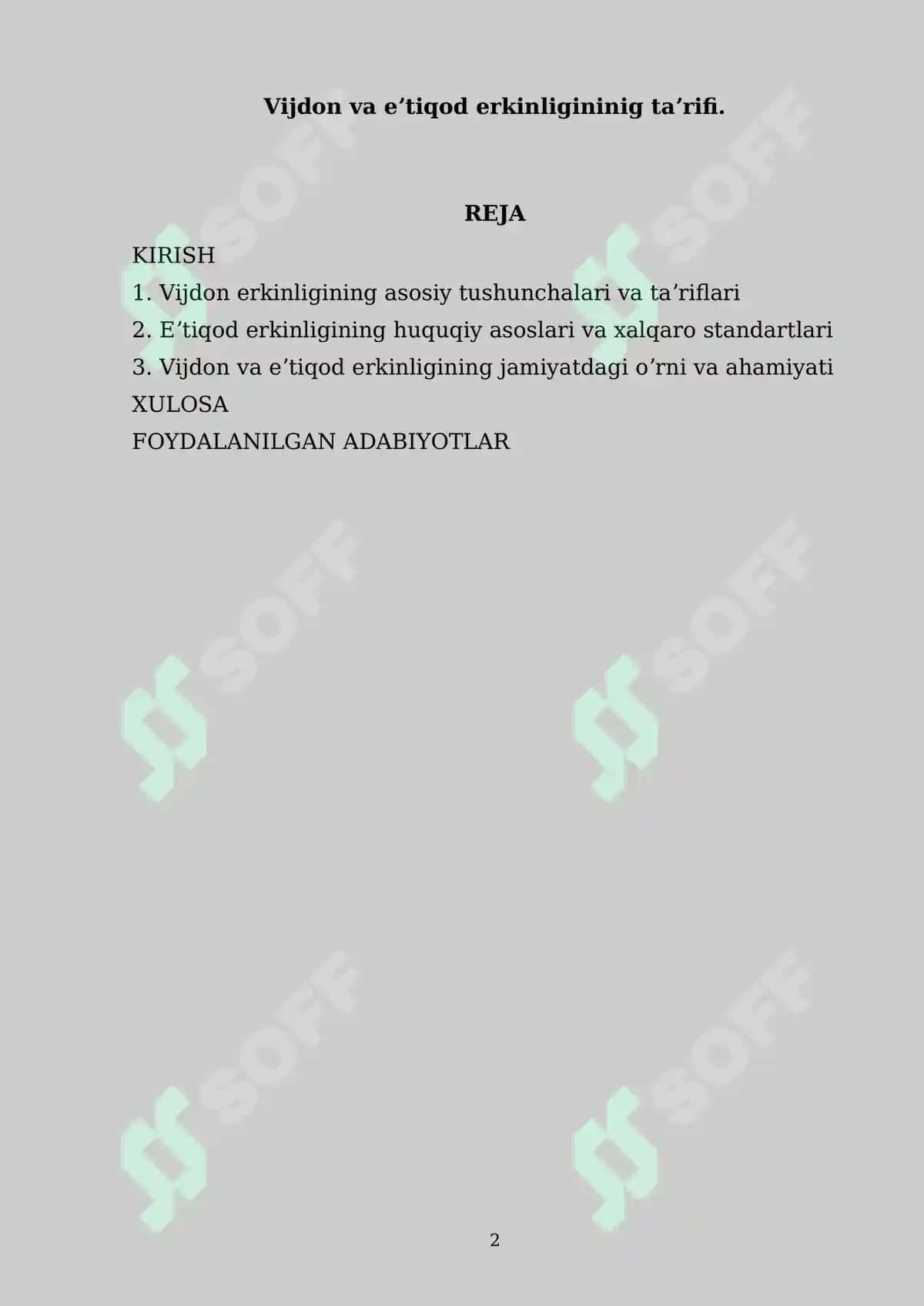 Mustaqil ish: Vijdon va eʼtiqod erkinligining taʼrifi 2