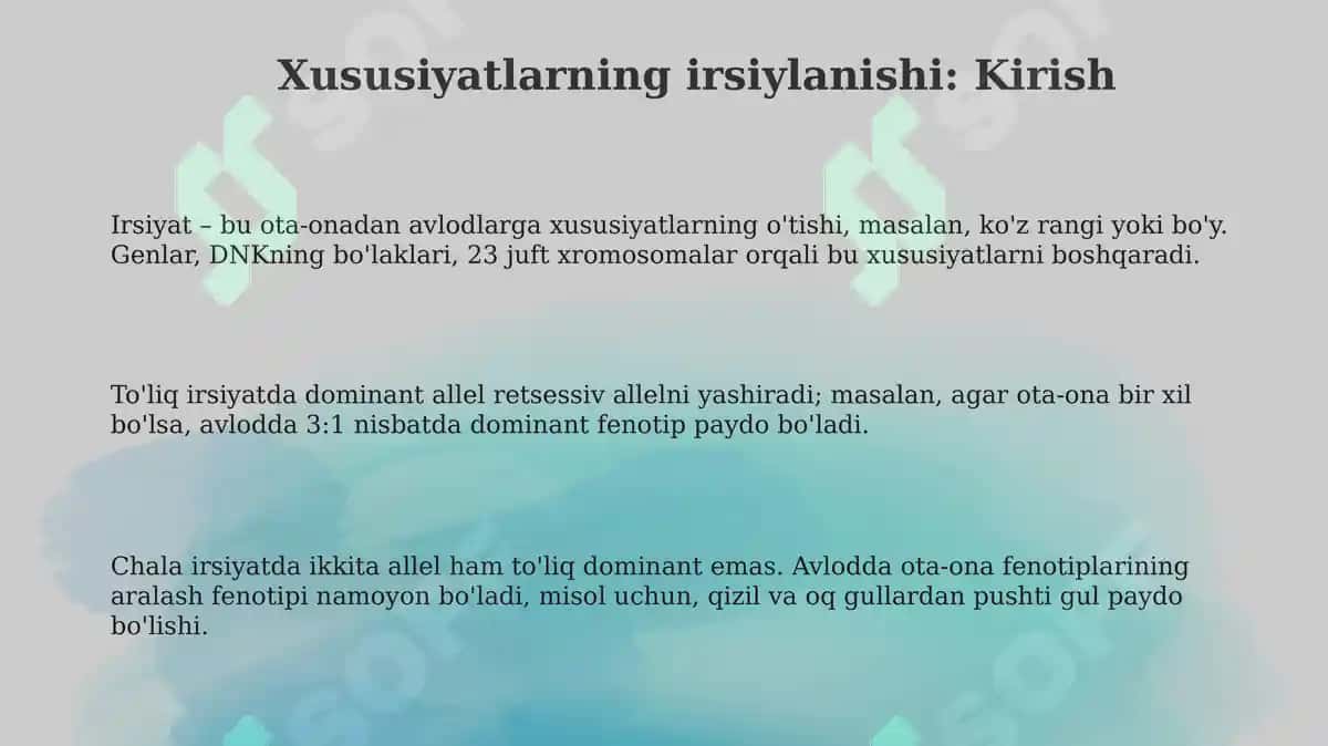 Belgilarning birikkan holda (toʻliq va notoʻliq) nasldan-nasiga berilishi 3