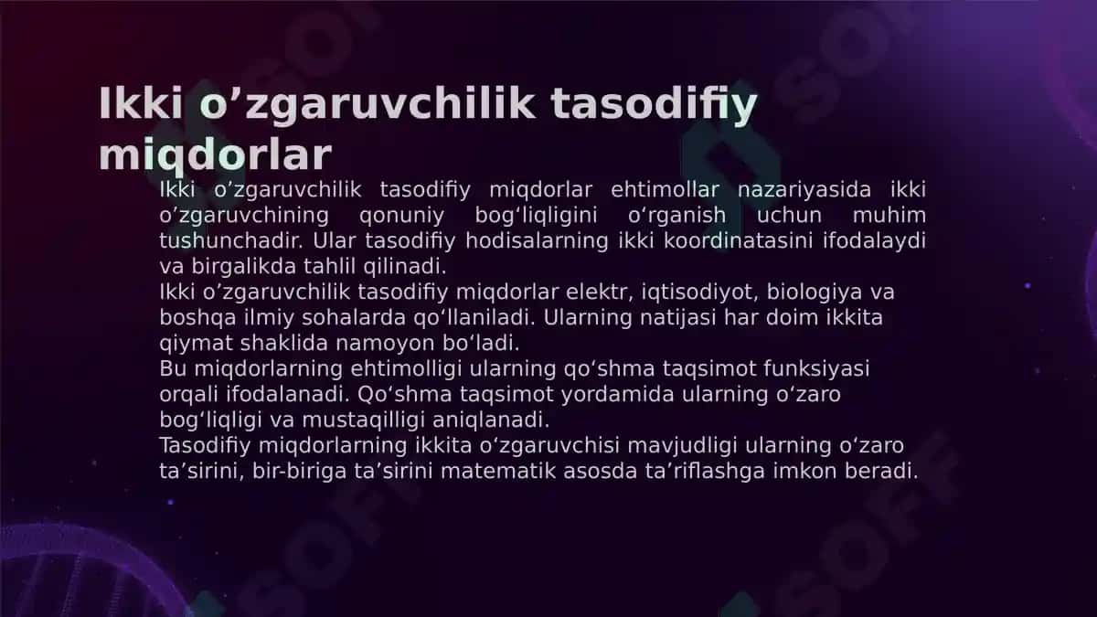 IKKI O’ZGARUVCHILIK TASODIFIY MIQDORLAR UCHUN EHTIMOLLAR TAQSIMOTI FUNKSIYASI 3