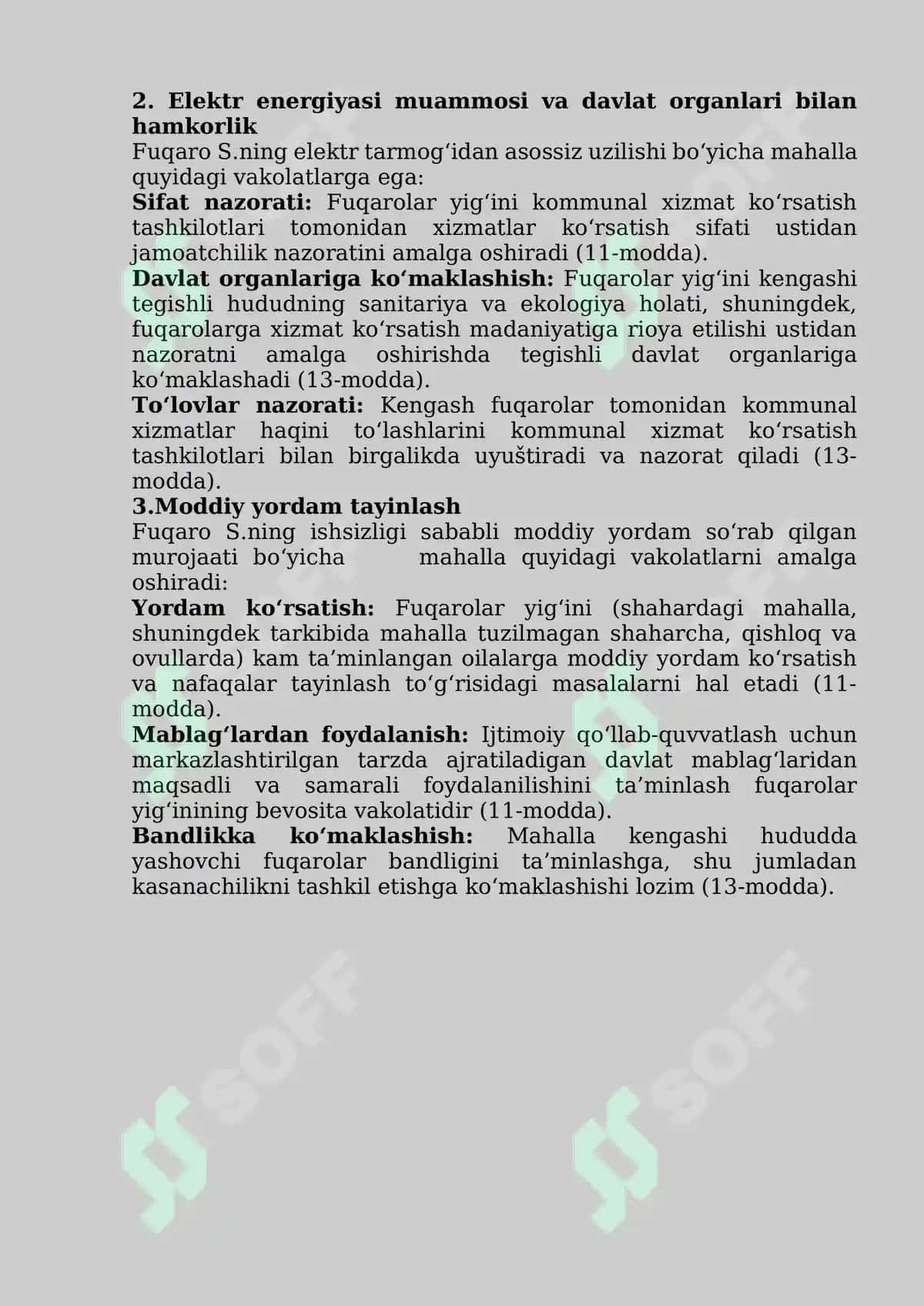 Mahallada jamoatchilik nazorati va rais vakolatlari bo'yicha kazus 2