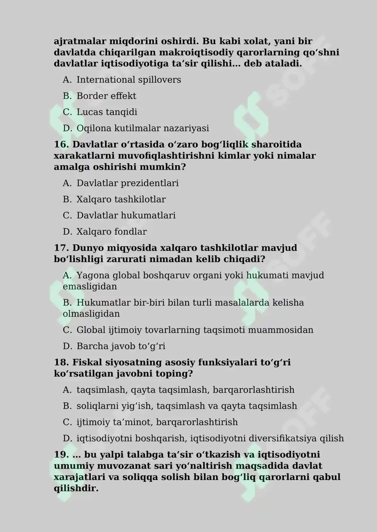 Iqtisodiy siyosat bo'yicha test savollari 5