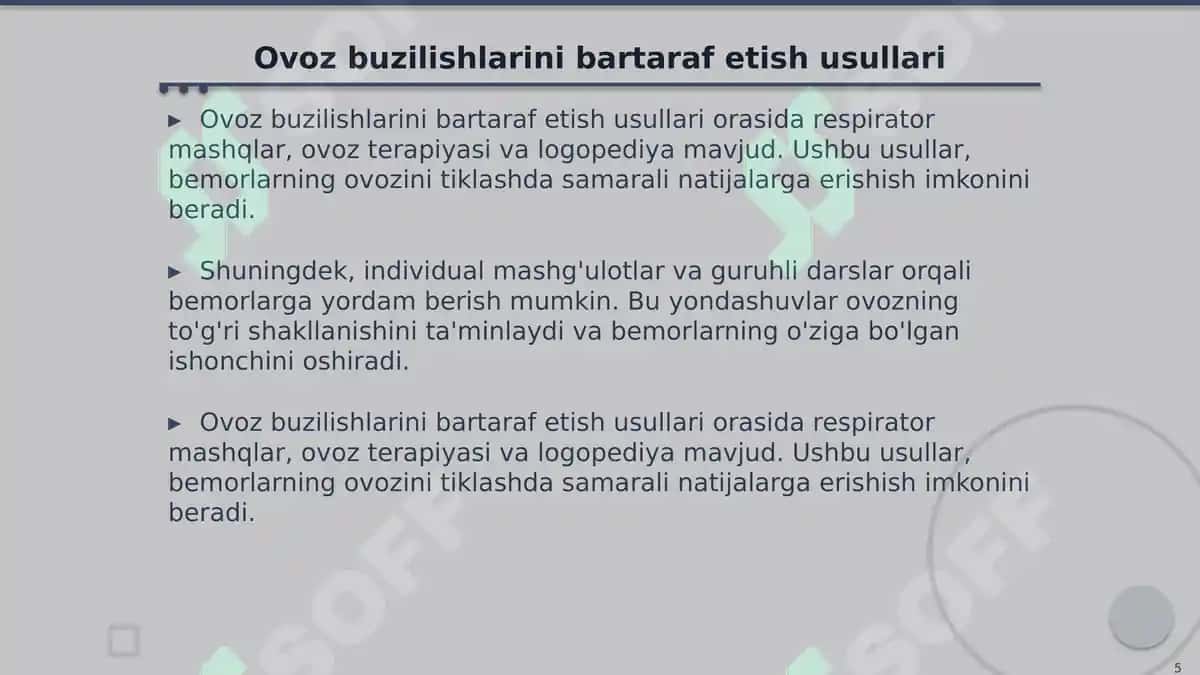 Ovoz buzilishlarini bartaraf etishda E.S.Almazova metodikasi 5