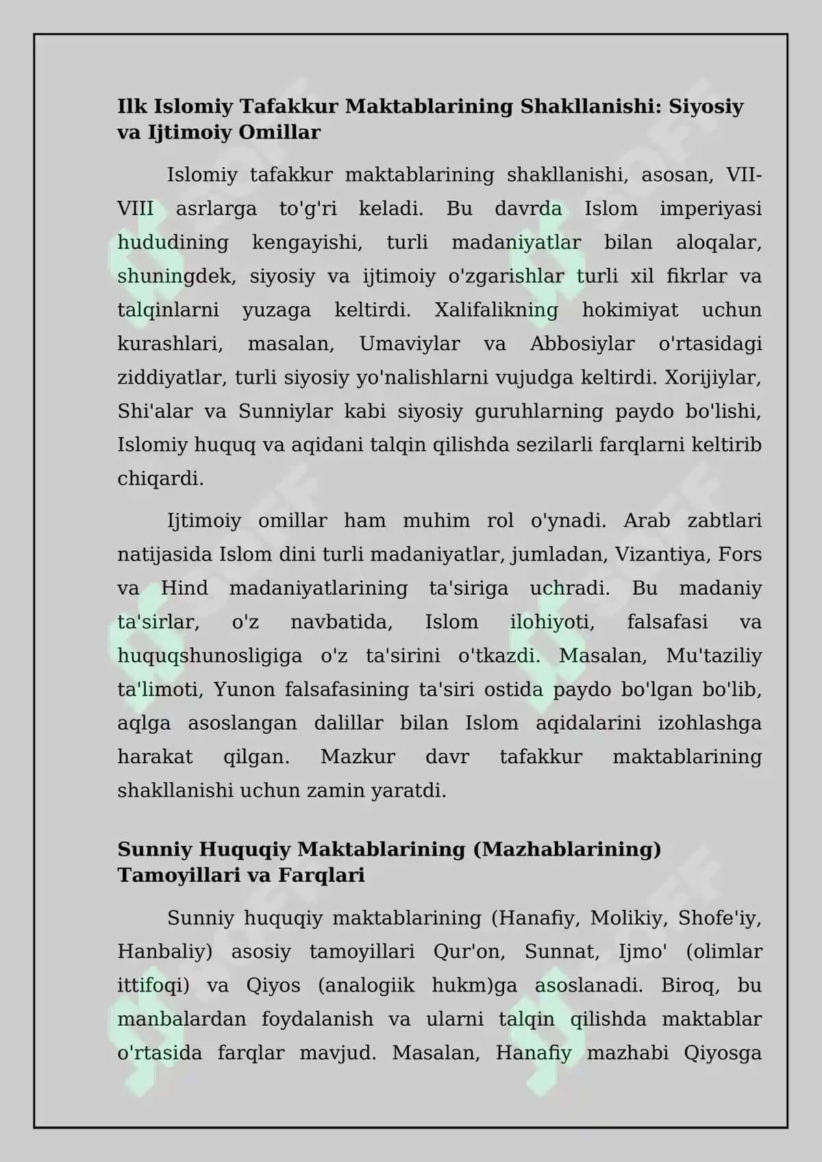 Islomdagi mazhablar bo'yicha mustaqil ish 4