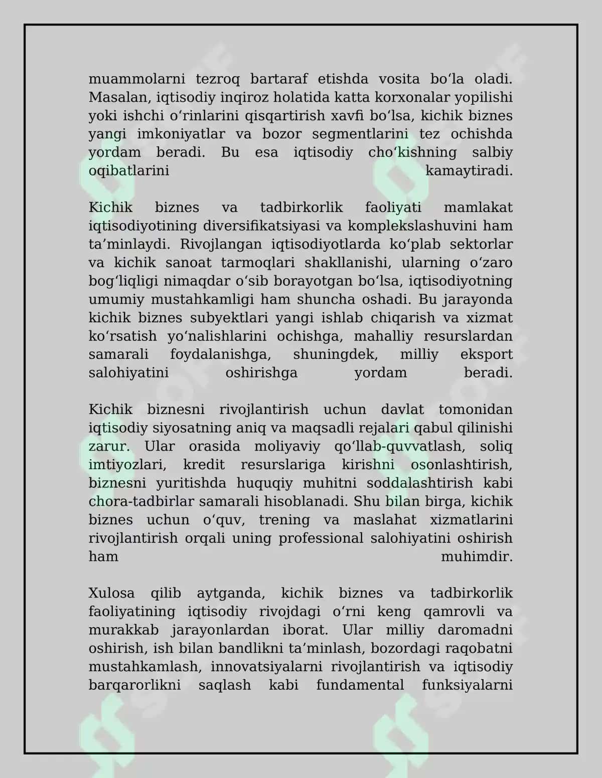 Kichik biznes va tadbirkorlik faoliyatini rivojlantirishning iqtisodiy va ijtimoiy xavfsizlikni ta'minlashdagi ahamiyati 6
