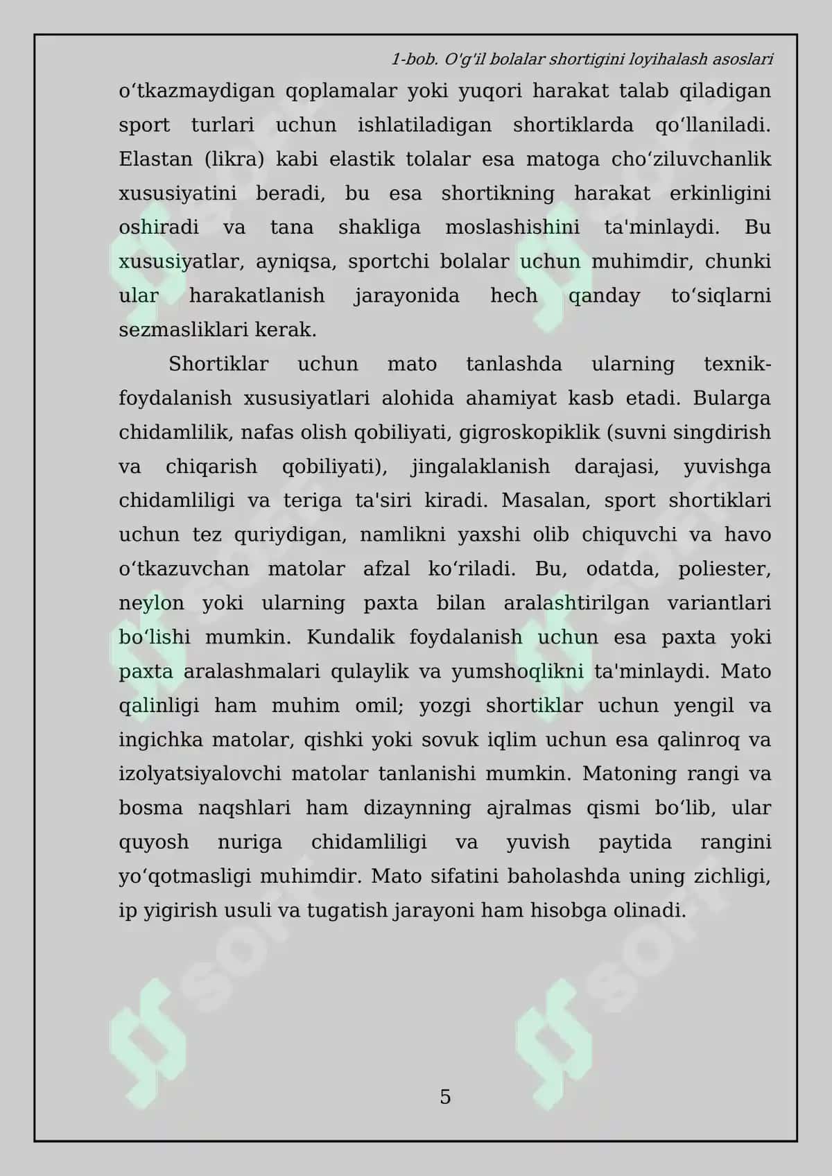 O'g'il bolalar shortigini loyihalash va modellashtirish bo'yicha kurs ishi 7