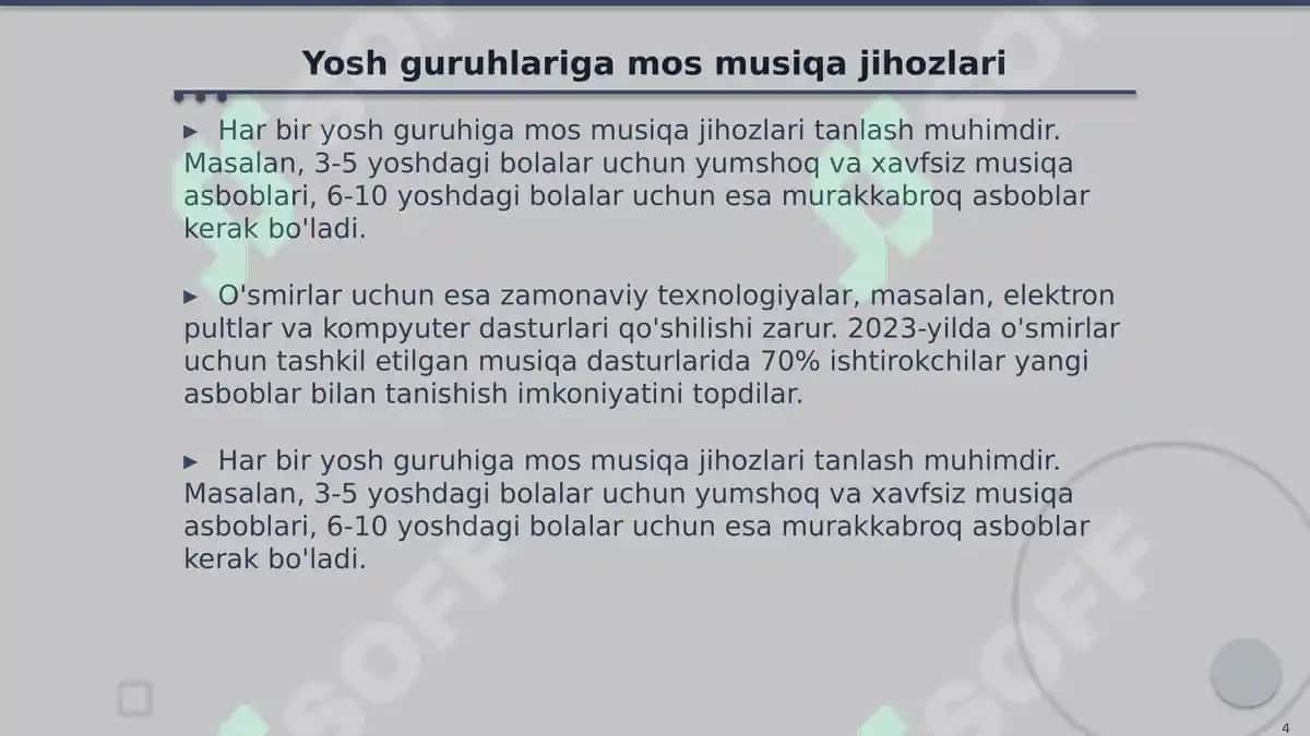 Turli yosh guruhlarda musiqa burchaklarini jihozlash 4