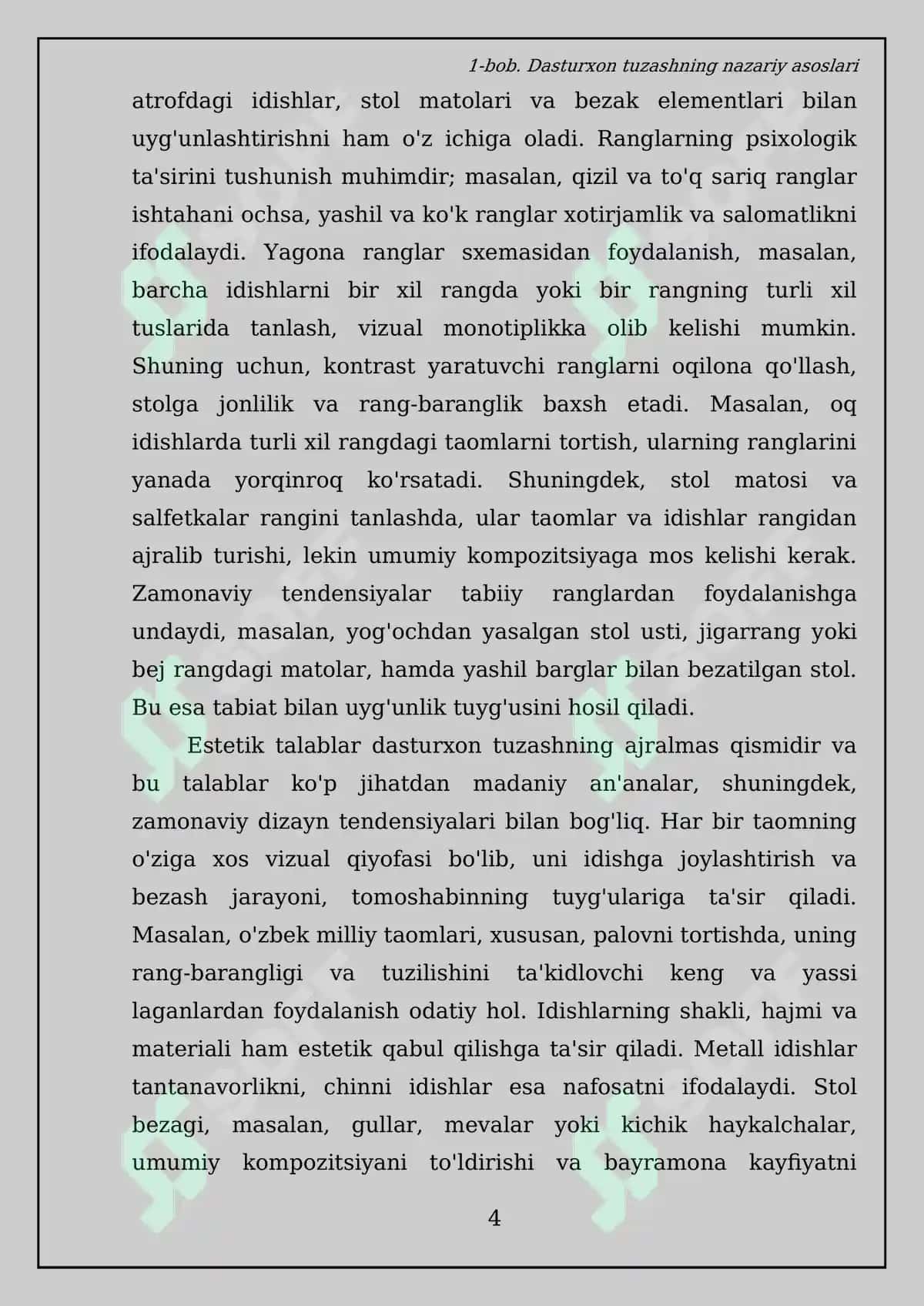 Dasturxon tuzash texnologiyasi va servirovka qoidalari bo'yicha Kurs ishi 6