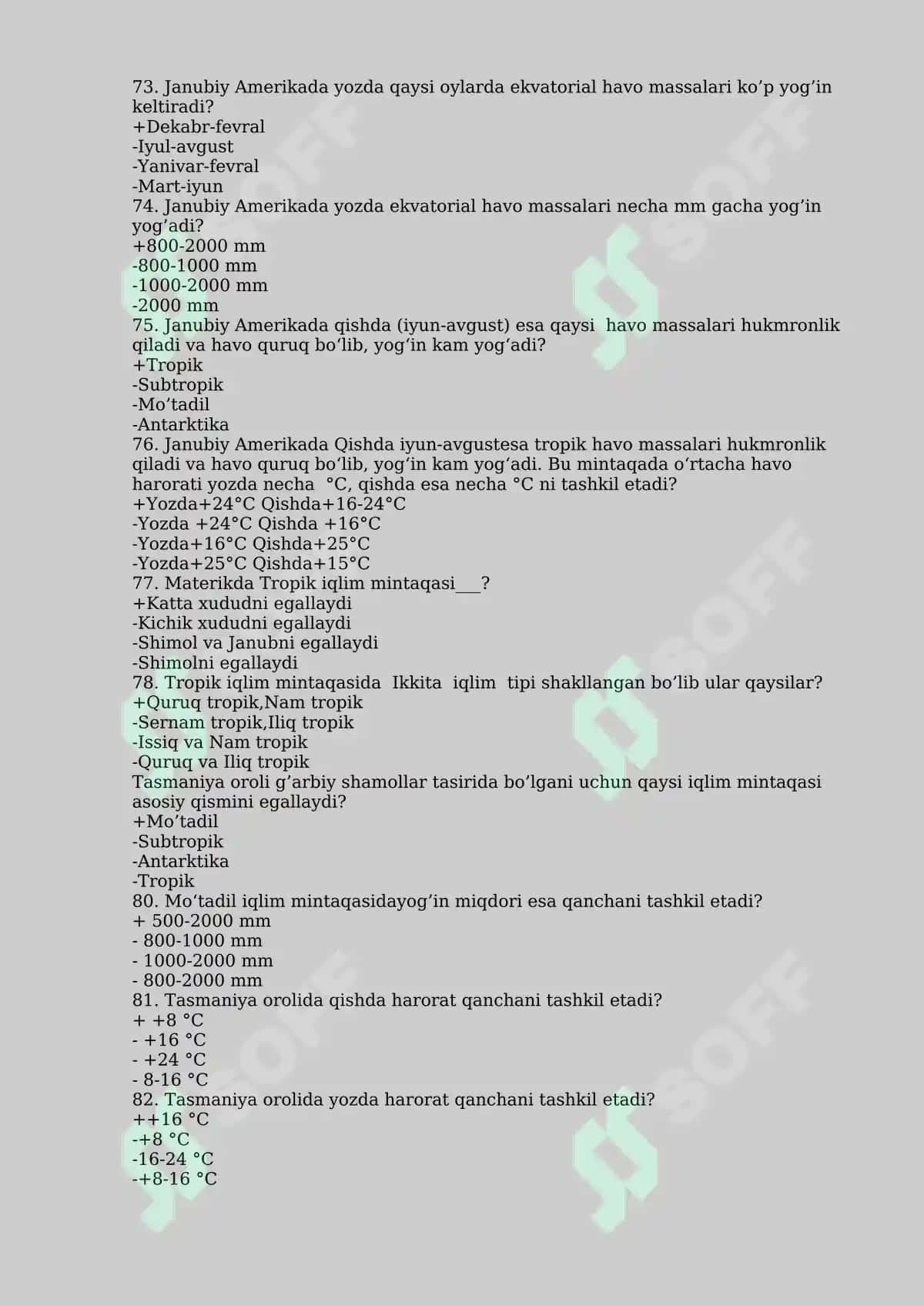 Materiklar va Okeanlar Tabiiy Geografiyasi Fanidan Test Savollari 8