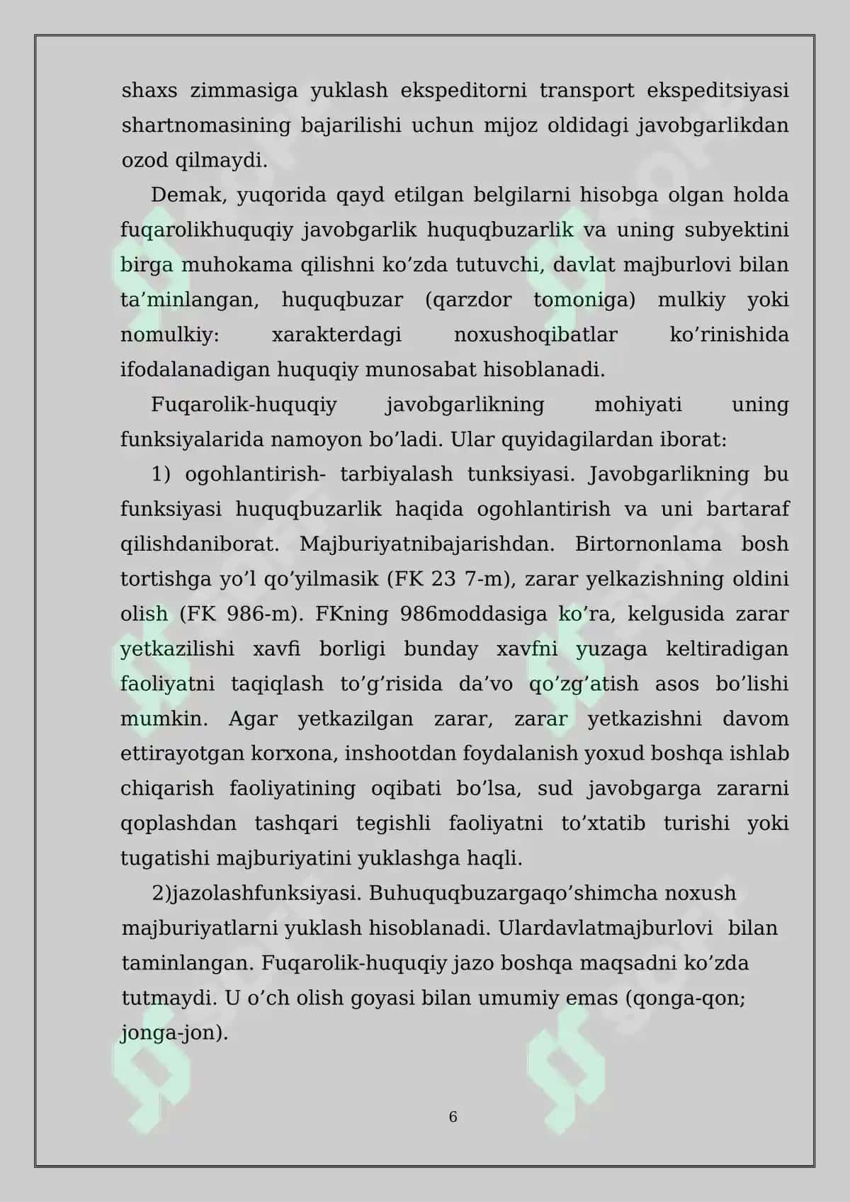 Fuqarolik-huquqiy javobgarlik mavzusidagi kurs ishi 6