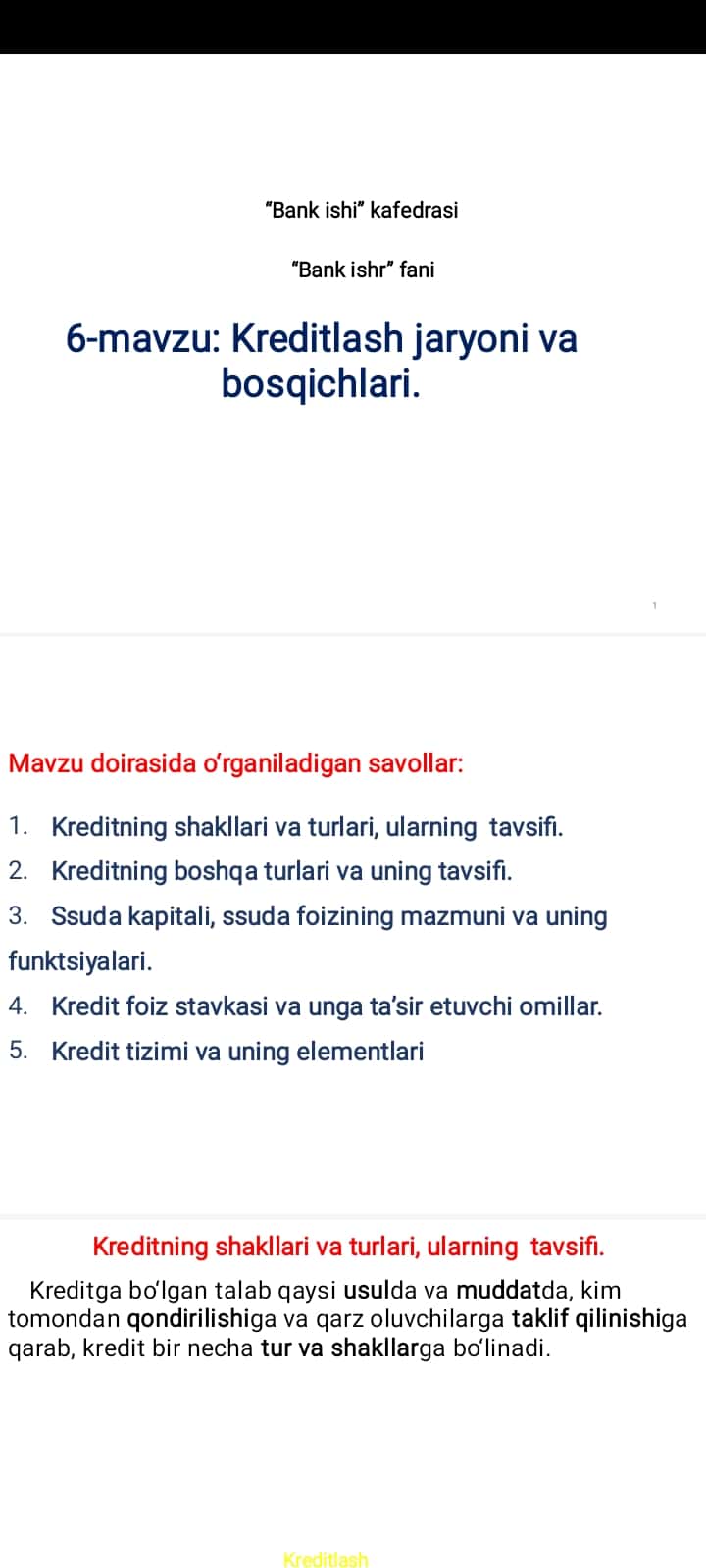 Kreditlash jaryoni va bosqichlari.