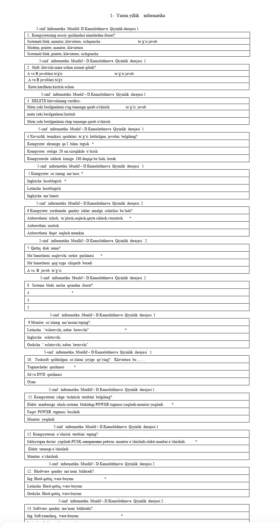 8-sinf-informatika-testlar-3 yarim yillik