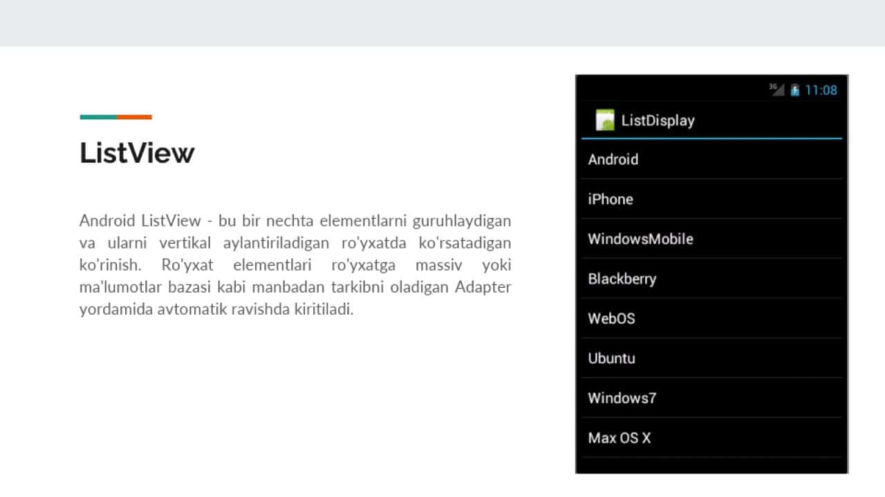 MOBIL ILOVALAMI ISHLAB CHIQISHDA RO‘YXATLAR VA ADAPTERLAR FOYDALANISH. BASEADAPTER