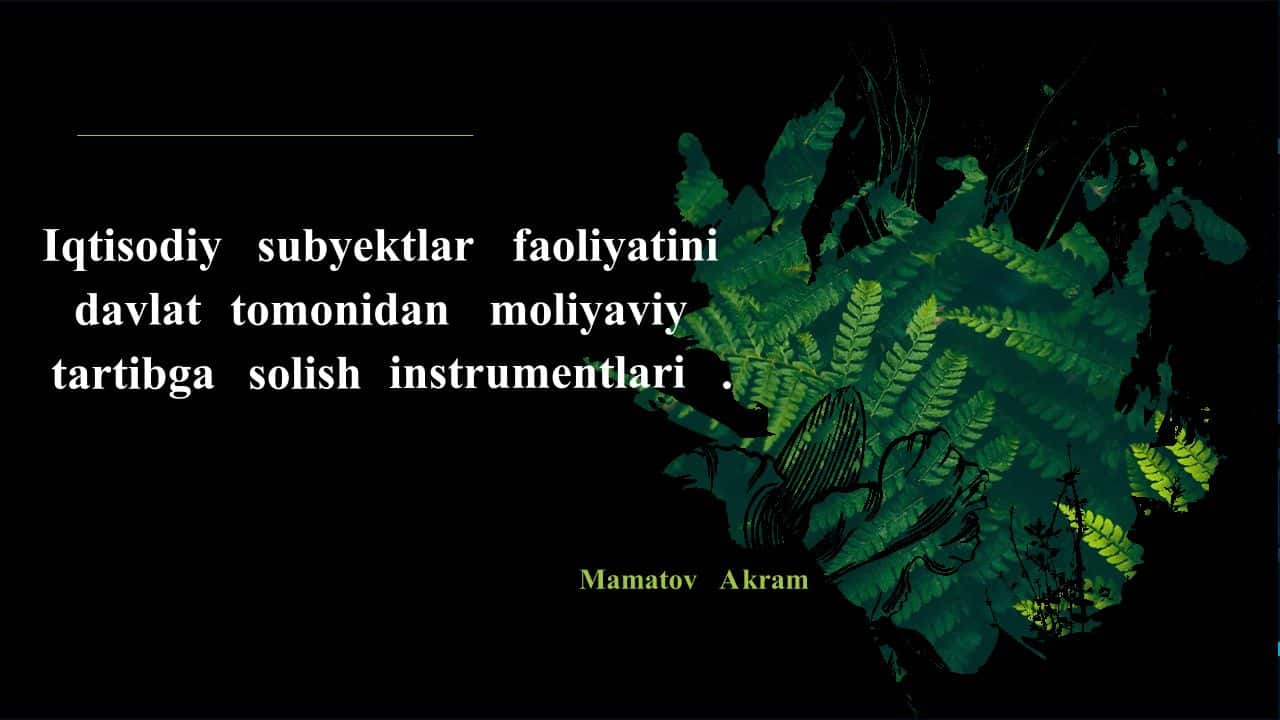 Iqtisodiy subyektlar faoliyatini davlat tomonidan moliyaviy tartibga solish instrumentlari.