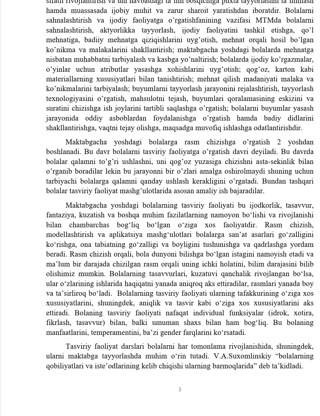 MAKTABGACHA TA’LIM MUASSASASIDA TASVIRIY FAOLIYATGA O’RGATISH