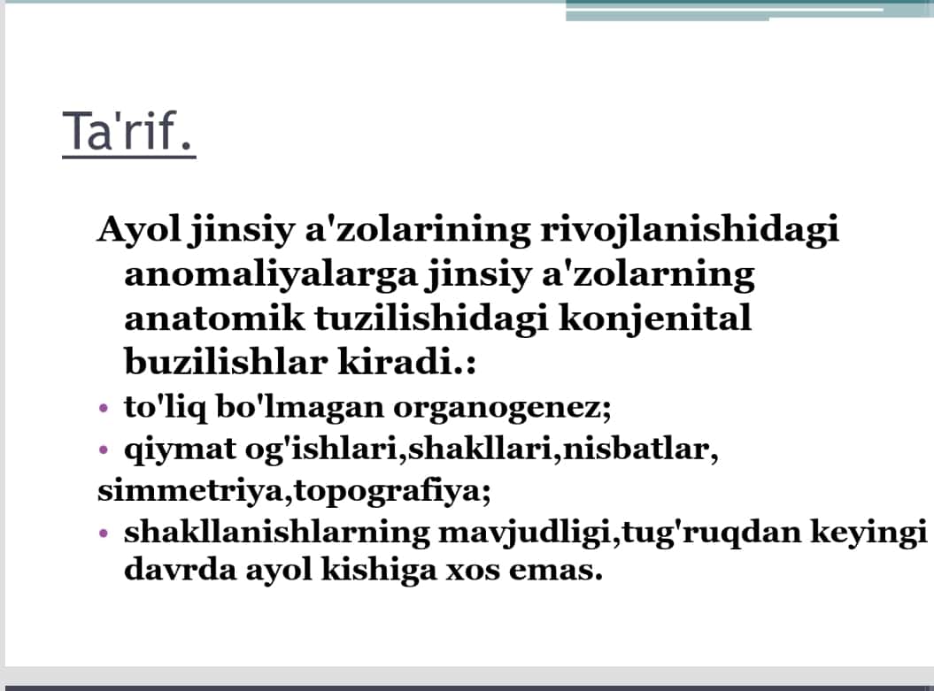 Ayollar jinsiy azolari anatomik va positsion anomaliyalari