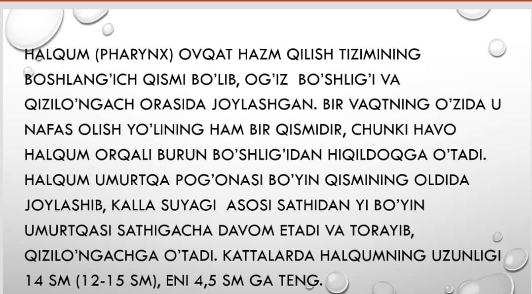 Halqumning klinik anatomiyasi va fiziologiyasi . Zamonaviy tekshirish usullari . Kasalliklari . Davolash usullari