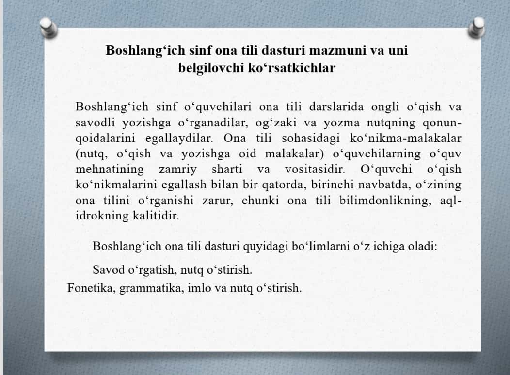 Boshlang‘ich sinflarda ot mavzusini o‘rgatish