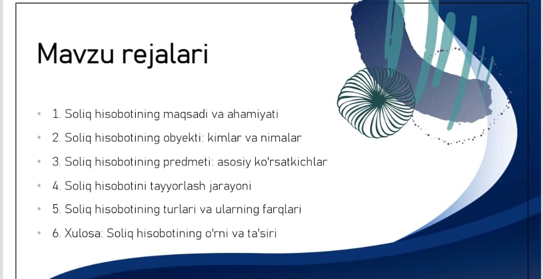 Soliq hisobotining obyekti va predmeti taqdimot, prezentatsiya