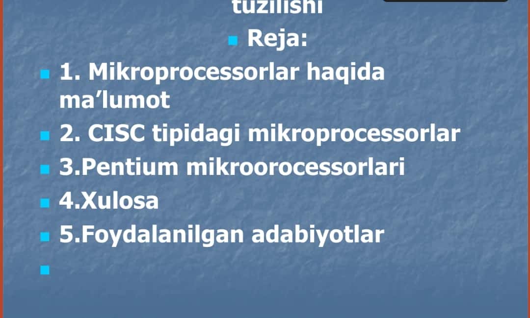 Mikroprosessorlar va ularning tuzilishi